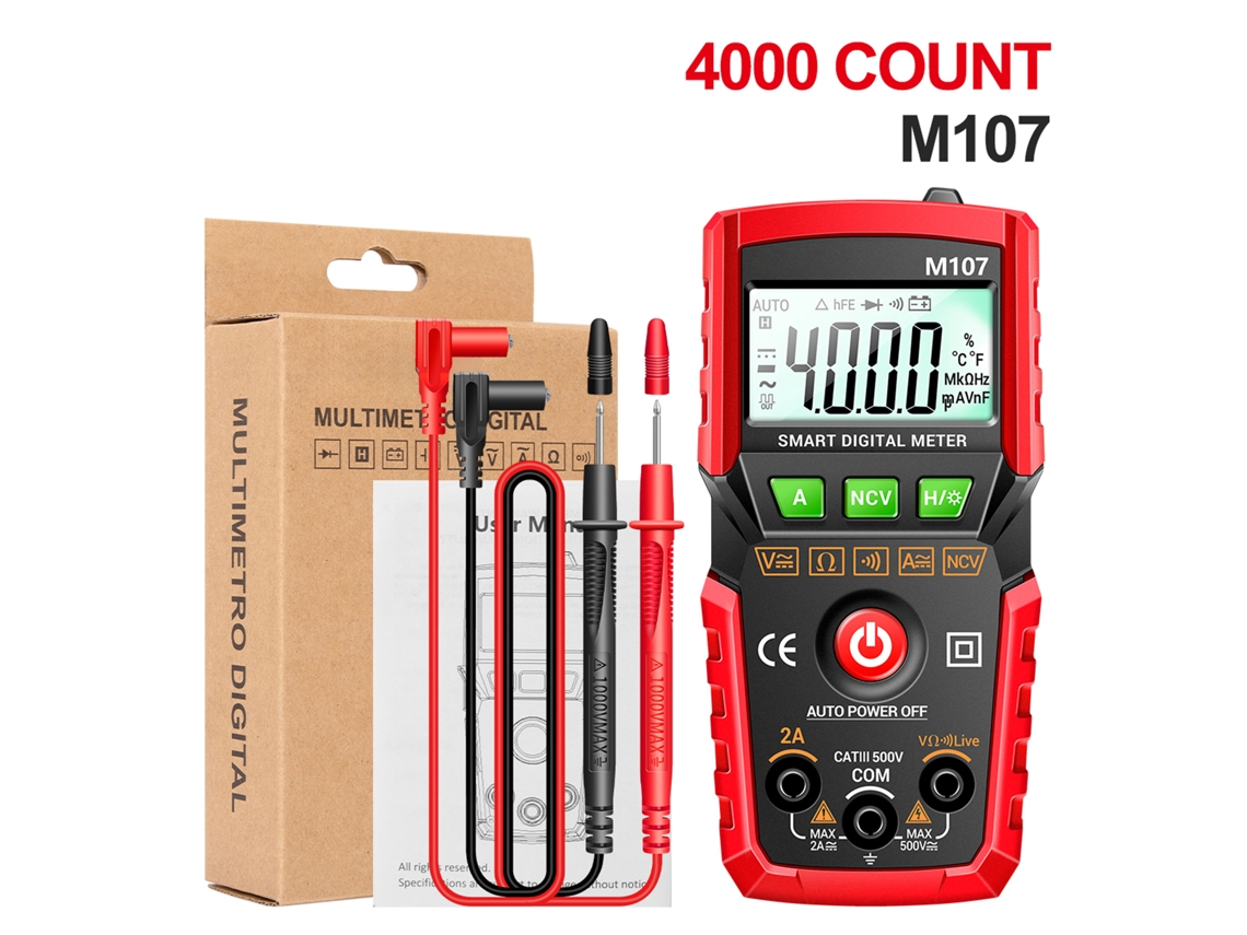 Multímetro Digital Inteligente Aneng M107 4000 Counts Ncv Tester Universal Voltímetro Amperímetro Con Luz De Fondo Linterna