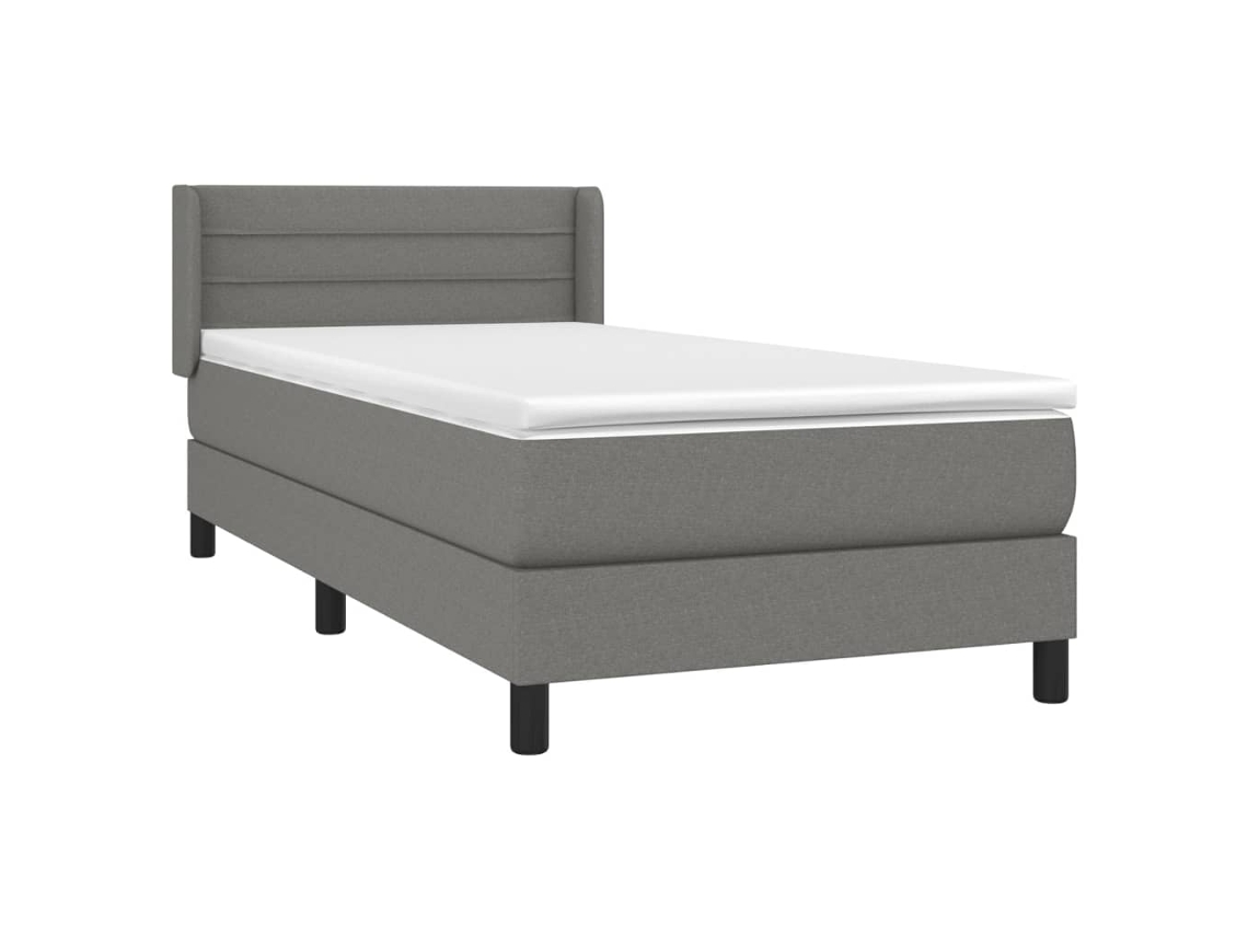 Cama con Colchón de Muelles y Cabecero Tecido Gris-oscuro (80x200 cm)