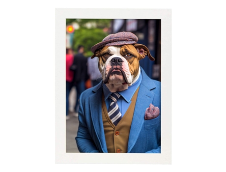 NACNIC Lámina Bulldog Americano Cariñoso En Fotografía A Todo Color Divertidas Ilustraciones Realistas De Animales Con Ropa Humana A4 Marco Blanco