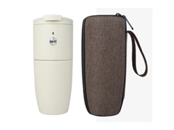 Mini cafetera Yizhood con taza multifuncional, ideal para viajes y escritorio.