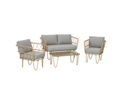Conjunto De Jardín De Ratán: Sofá De 2 Plazas, 2 Sillones, Mesa De Cristal.