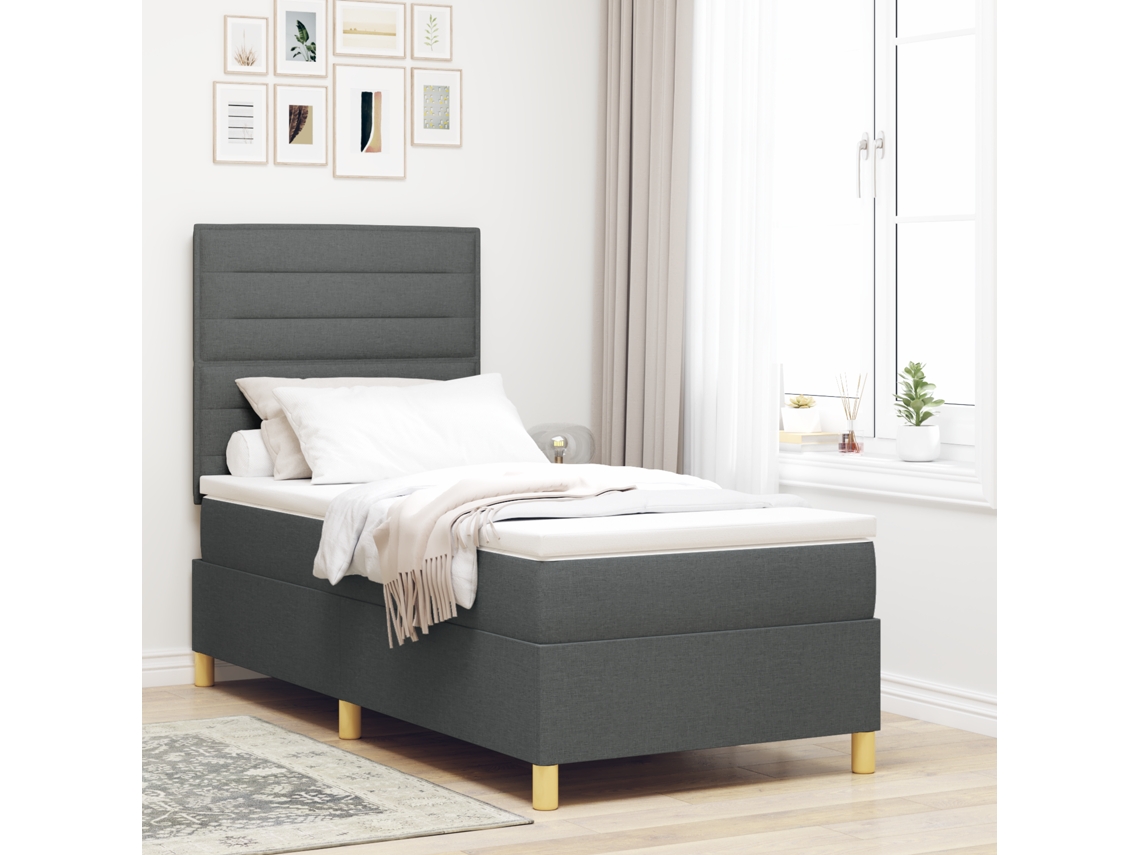 Cama Con Muelles Y Colchón Gris Oscuro 100x200 Cm Tela