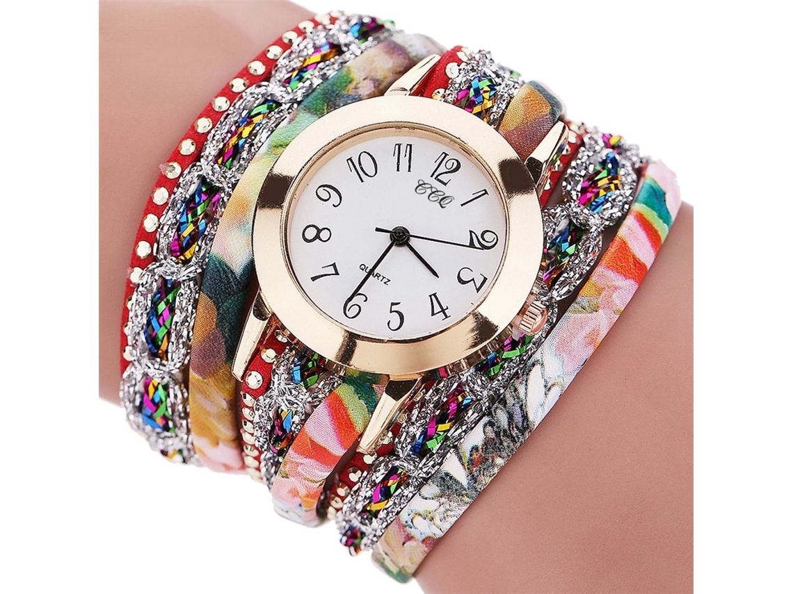 Reloj De Cuarzo De Cuerda Manual Para Mujer Ccq, Estilo Casual Y Moderno, De Piel Sintética - Rojo