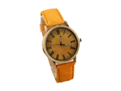 Reloj De Pulsera Para Parejas De Estudiantes, Fabricado En Piel Sintética Y Aleación, Con Esfera Redonda Amarilla.