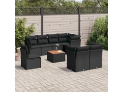 Conjunto de sofás de jardín de 9 piezas DKD Home Decor con cojines de mimbre negros