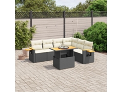 Conjunto de sofá de jardín de 7 piezas con cojines de mimbre negro de DKD Home Decor