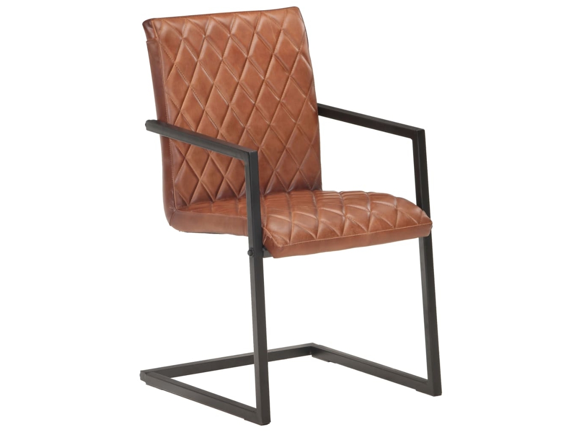 Maison Exclusive - Sillas Voladizas De Comedor 2 Unidades Cuero Auténtico Marrón