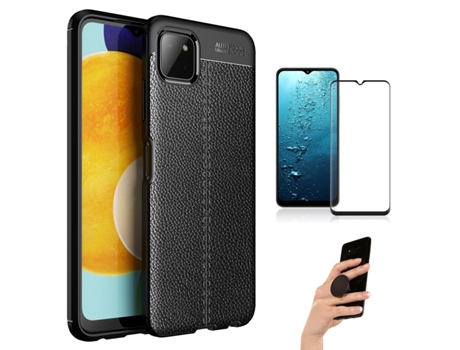 Carcasa + Protector + Popsocket Samsung A22 5G Rugged Leather Negro BD-LC&9D