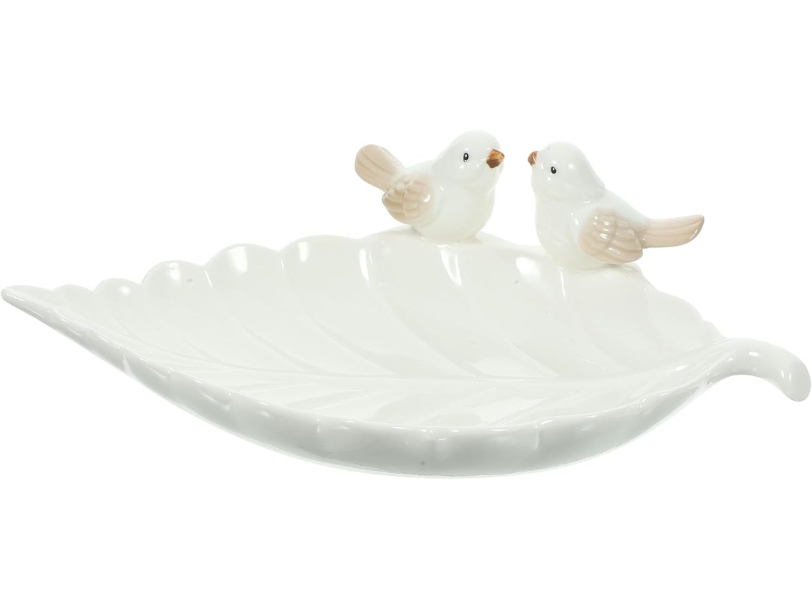 Bandeja Joyería Cerámica Blanca 3d Diseño Hojas Pájaros Organizador Decorativo Collares Pendientes Llaves