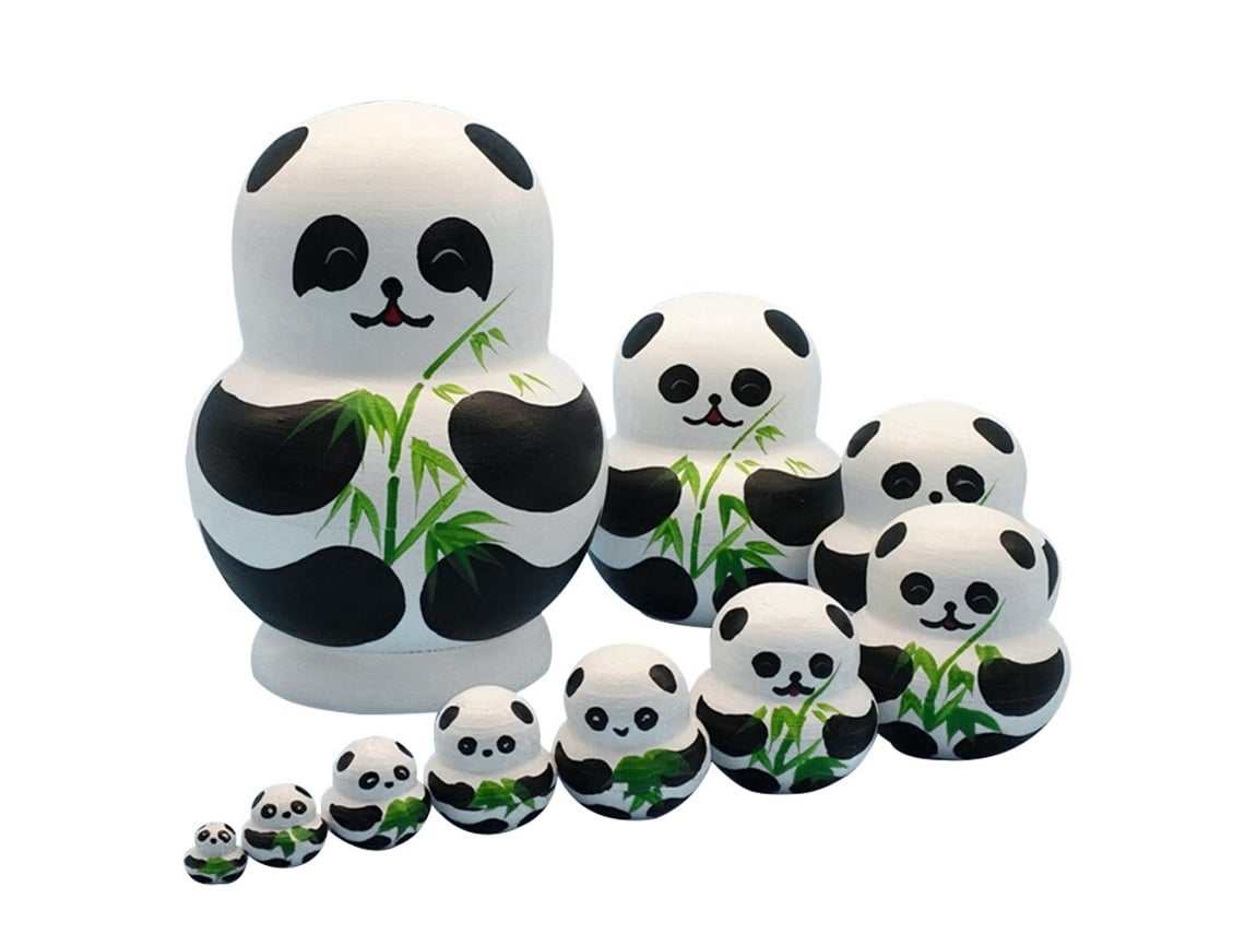 Bj-10 Peças/conjunto Bonecas Russas De Panda Pintadas Em Madeira Nesting Dolls Presentes De Natal