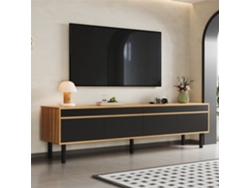Mueble Tv 170cm 4 Puertas Textura Fina Negro Madera Diseño Salón
