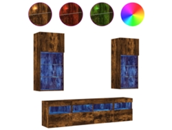 Maison Exclusive - Muebles Tv Pared Con Led 5 Pzas Madera Ingeniería Roble Ahumado