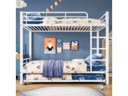 Beliche De Ferro Para Crianças E Adolescentes, Com Cama Auxiliar E 4 Grades Superiores, Branco, 90x200/90x190cm