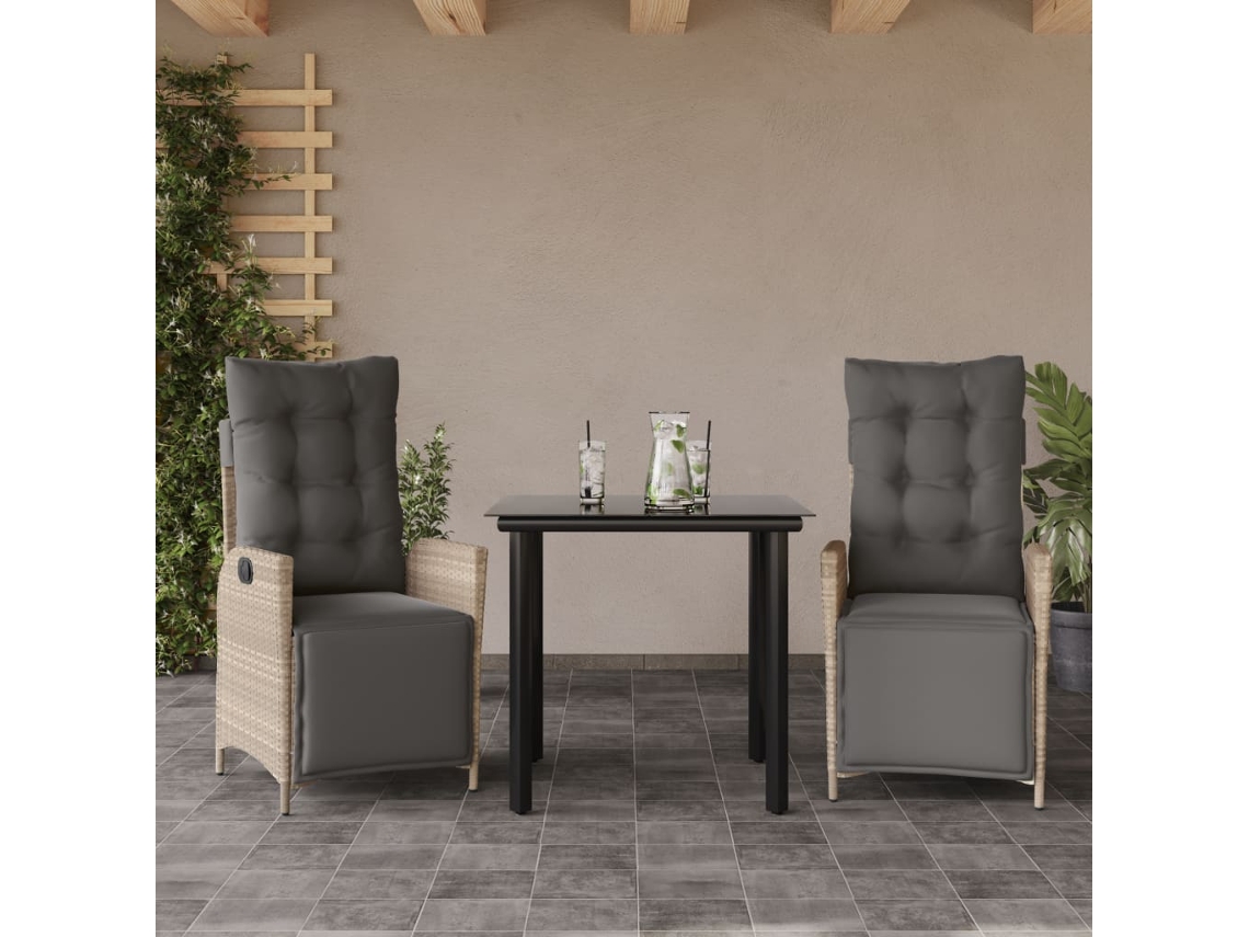 Juego de comedor de jardín de 3 piezas con cojines gris claro de Dkd Home Decor