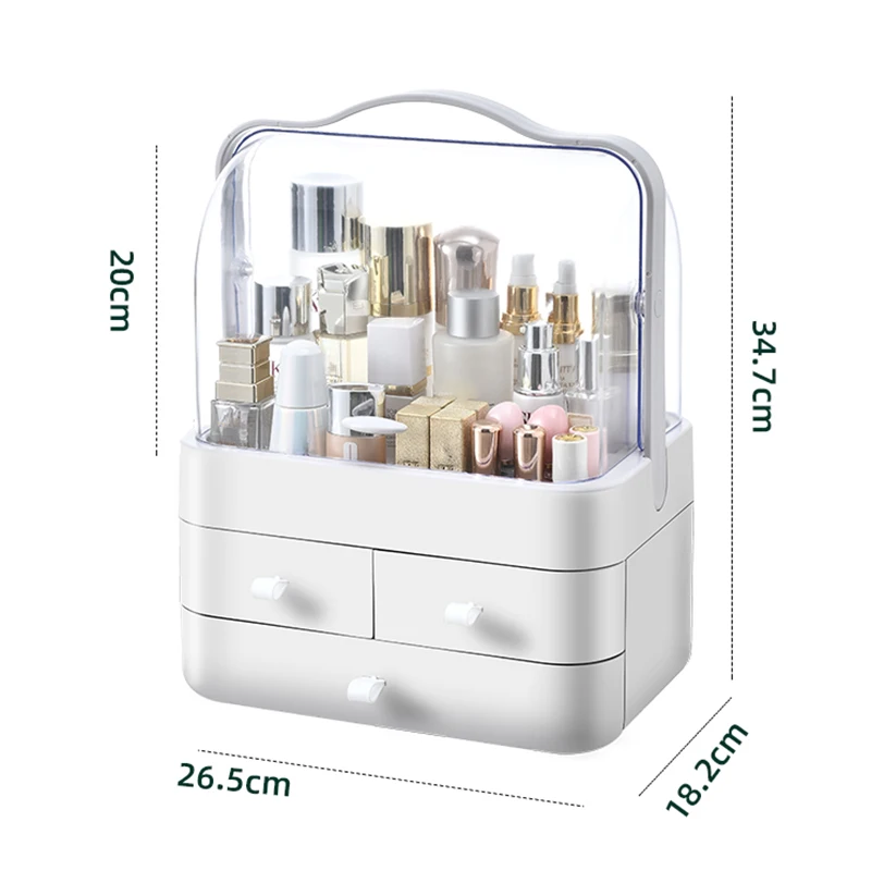 (blanco) Caja De Almacenamiento De Cosméticos Con Tapa Y Cajón