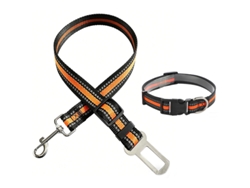 Cinturón De Seguridad Para Coche + Collar Naranja Reflectante, Anti-desgaste, Gancho Giratorio, Seguro Para Perros Y Gatos