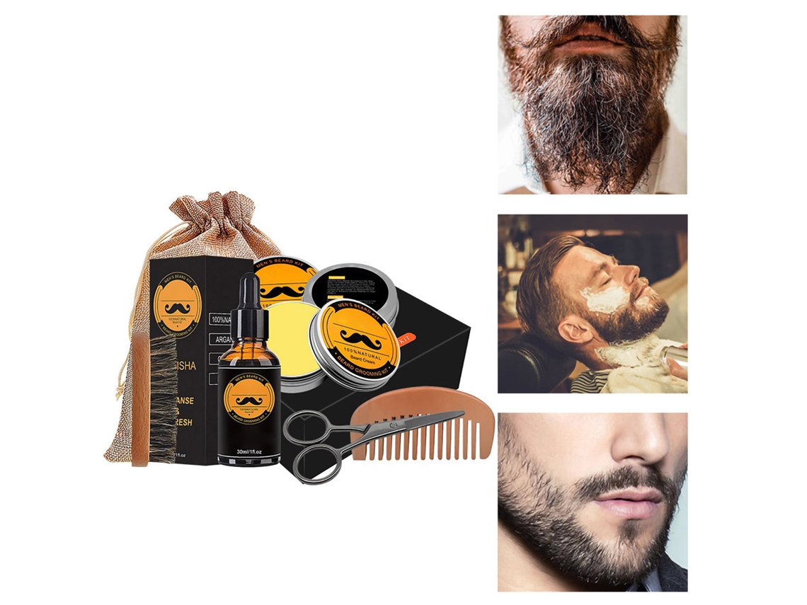 Kit De Crecimiento De Barba Con Suero, Bálsamo, Peine Y Tijeras Para Cuidado De Barba Regalo Para Hombres