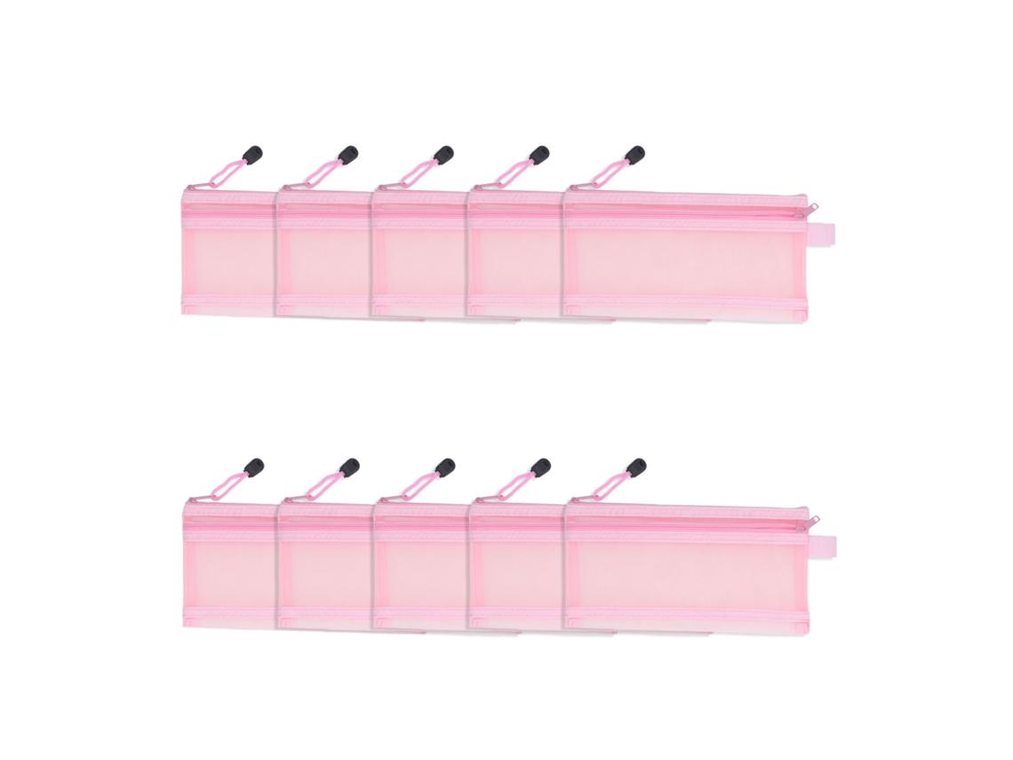 10 fundas impermeables para bolsa de malla doble para papel A6, estuche de archivo con cremallera rosa