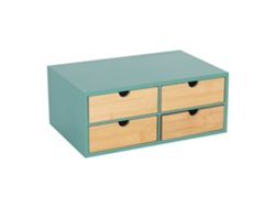 Relaxdays Organizador De Secretária, 4 Gavetas, Para Escritório, 14 X 33 X 21 Cm, Bambu/mdf, Menta/natural
