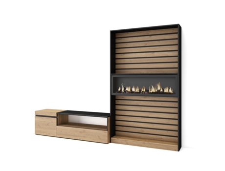 Muebles de Salón para TV 260x186x35cm Para TV hasta 65 Chimenea eléctrica Roble y negro