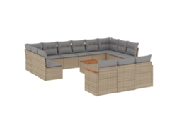 Conjunto de 14 sofás de jardín con cojines, mimbre, beige mixto, MAISON EXCLUSIVE (14 piezas)