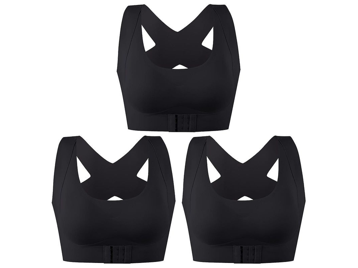 2026-3pcs Brassier Deportivo Sin Costuras Negro Para Mujer Con Corrector De Postura Elástico Push Up