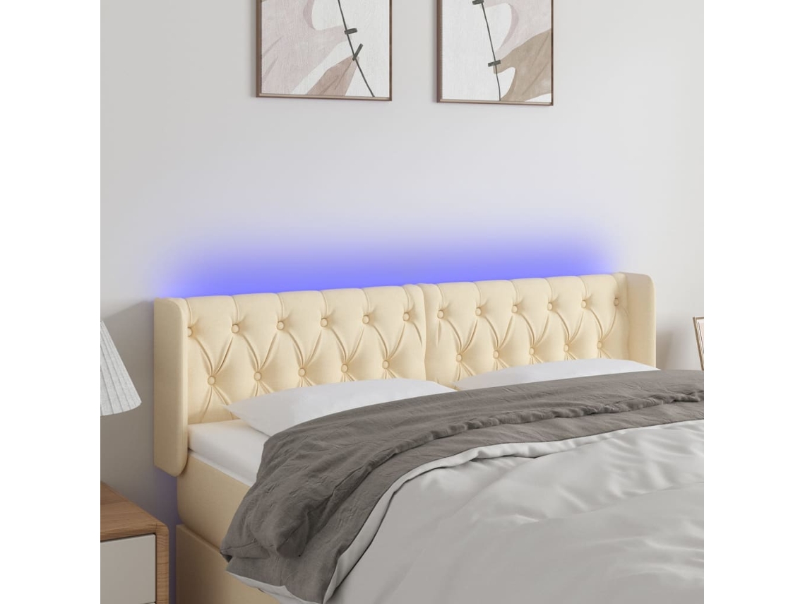 Cabecero Con Led De Tela Crema 163x16x78/88 Cm