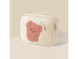 Bonita bolsa de almacenamiento de cosméticos portátil de color blanco leche con diseño de dibujos animados.