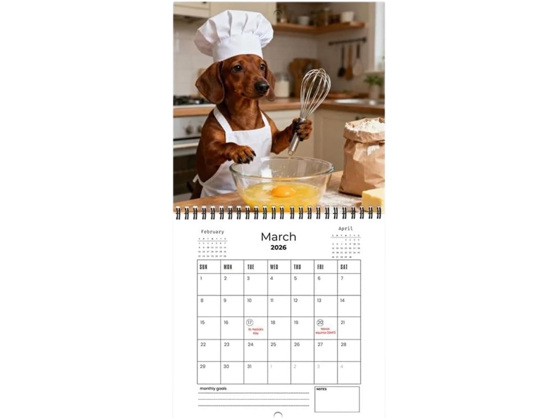 Calendario de pared, planificador mensual con perros salchicha, planificador anual con perros, para citas y días festivos.