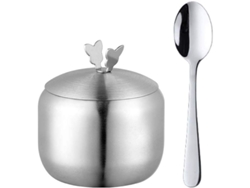Tarro Para Especias Con Tapa De Mariposa De Acero Inoxidable Y Cuchara De Cocina (plateada)