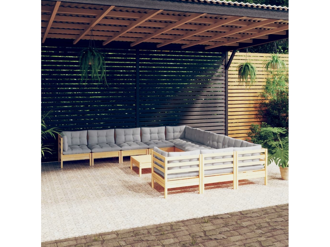 Conjunto de jardín de 12 piezas con cojines de pino gris de DKD Home Decor