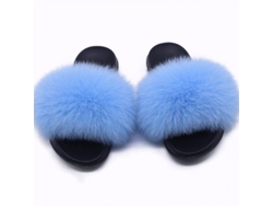 2026-chanclas De Piel De Zorro Para Mujer - Chanclas De Pelo Suaves Abiertas Para Interior Y Exterior 44-45 Azul Claro