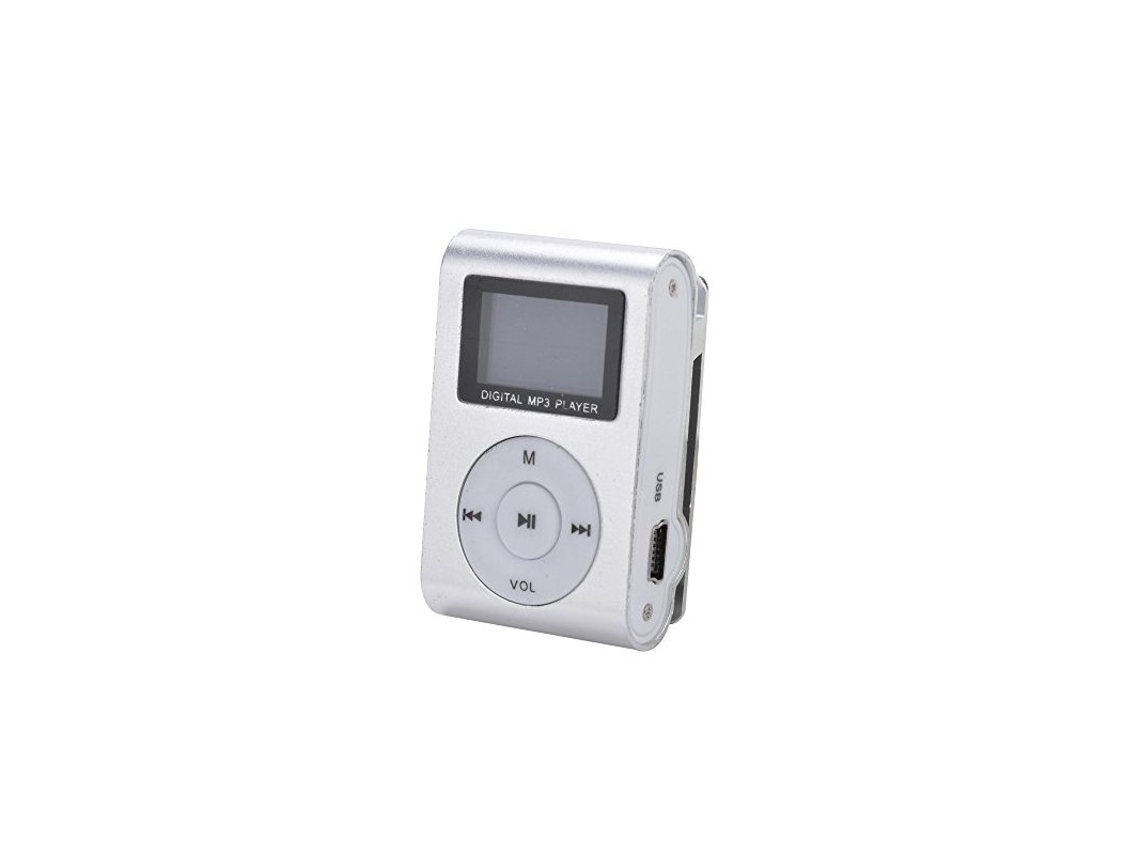 Lector MP3 Clip plateado para Mini Player Usb Fm Radio Pantalla LCD Soporte para Micro SD de 32 Gb