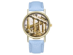 Reloj De Pulsera Analógico De Cuarzo Unisex Con Esfera Redonda Azul Claro - Zhoulianfa A La Moda