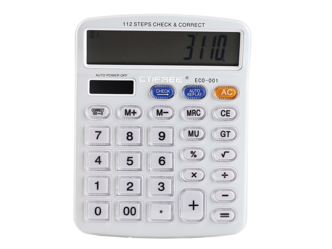 Calculadora Solar De Escritorio Con 12 Dígitos, Botones Grandes Y Función De Comprobación Y Corrección Eco-001