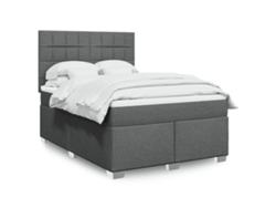 Cama Box Spring Con Colchón Tela Gris Oscuro 160x200 Cm