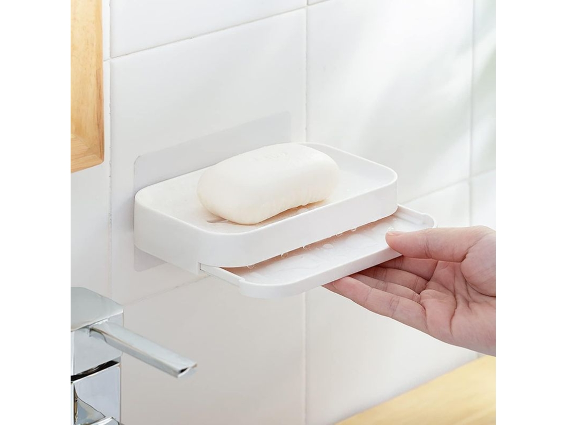 2026-2 Paquetes De Portajabones Adhesivo Con Bandeja De Drenaje Blanco Para Baño Y Ducha