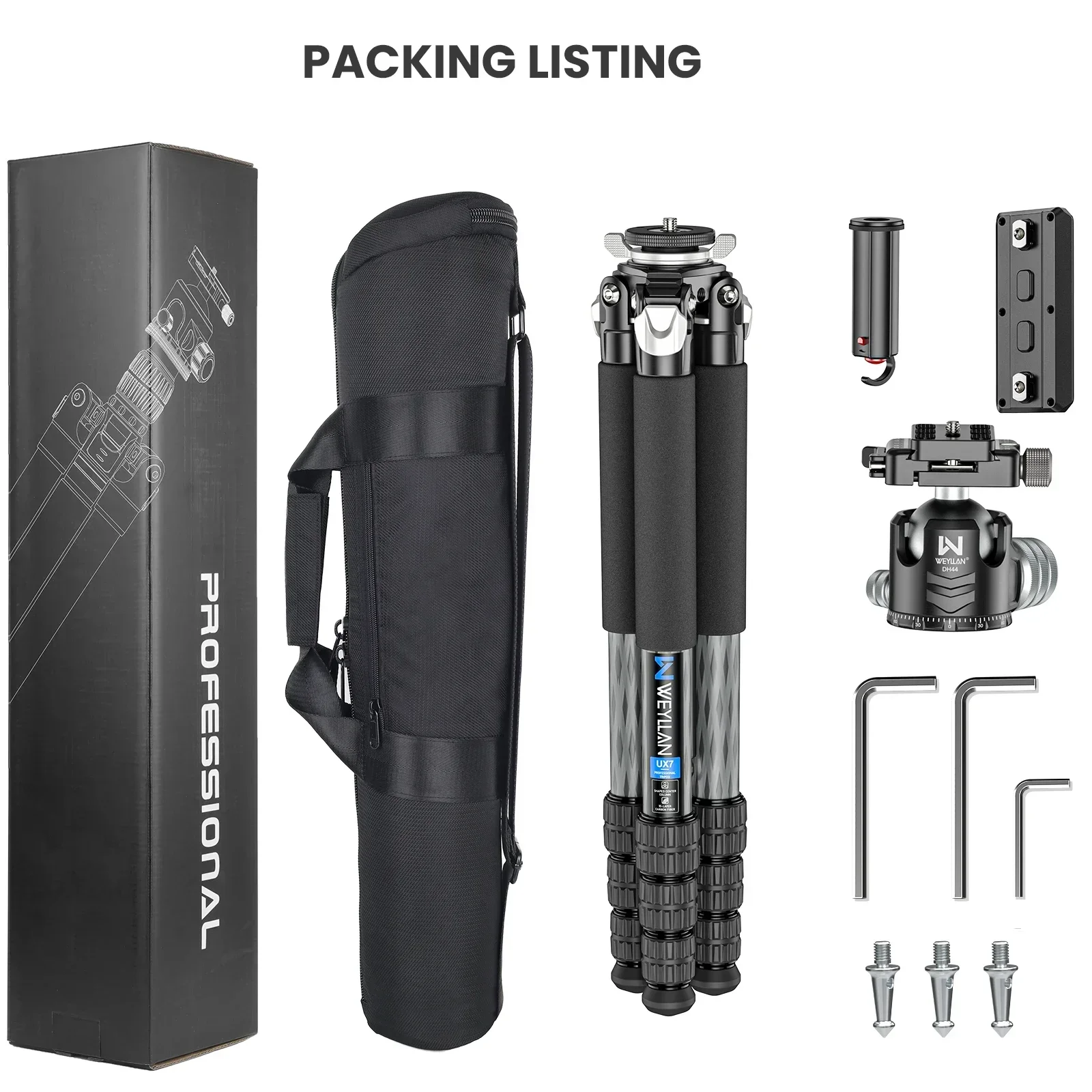 Trípode UX7 de fibra de carbono, ligero para viajes, profesional para DSLR, con M-lock y rieles Picatinny, carga máxima de 25 kg, trípode UX7 con DH44