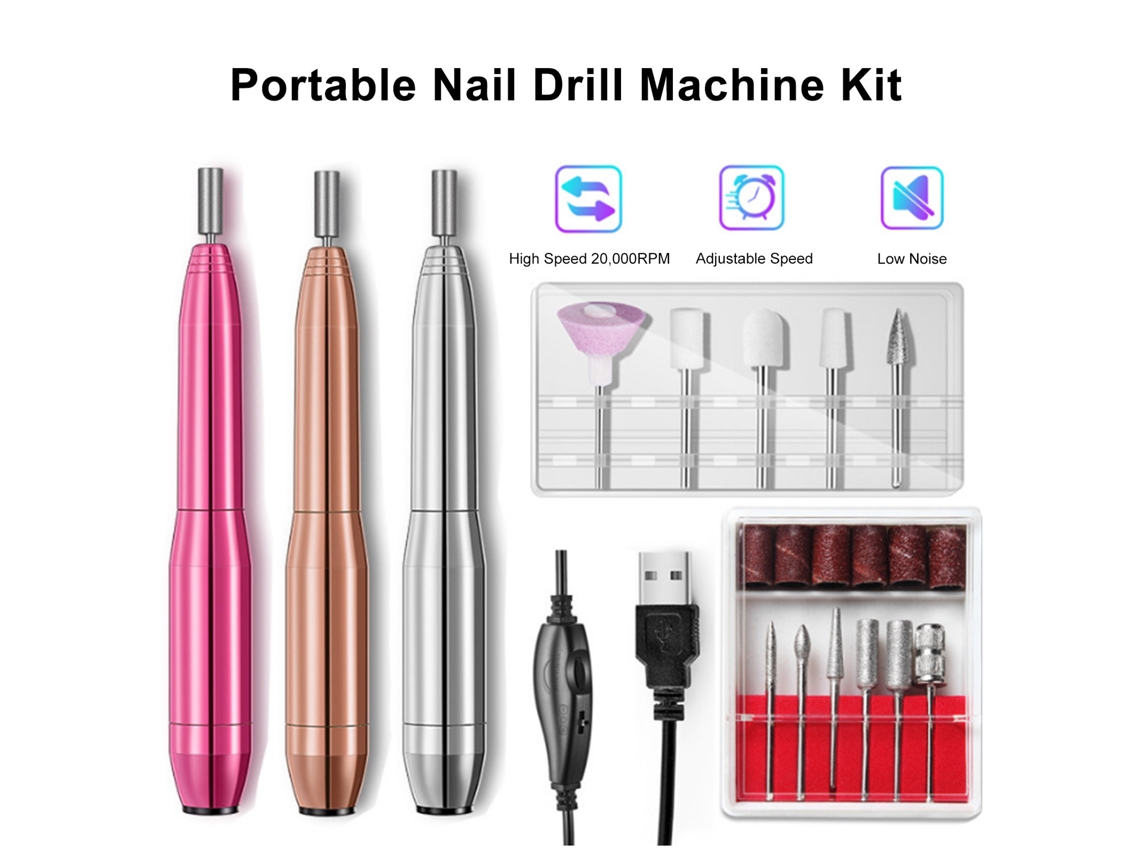 Kit de lima de uñas eléctrica USB con brocas y tiras de lijado para manicura.