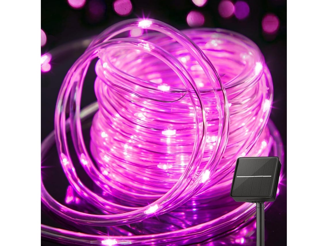 Guirnalda de luces LED, guirnalda solar, resistente al agua, 7 m, 50 luces, 8 modos, luces de hadas (rosa) Spectacle