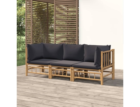 Conjunto 3 de muebles de jardín VIDAXL bambú con cojines gris oscuro