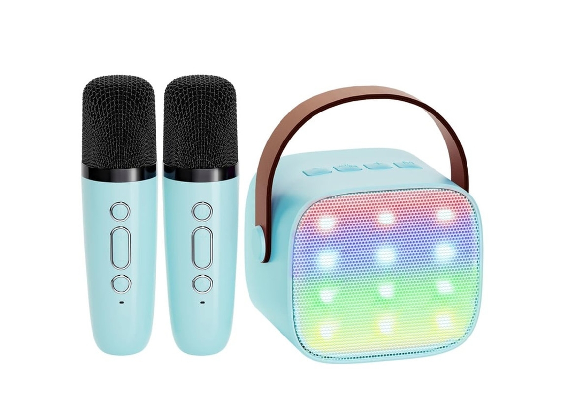 Mini máquina de karaoke con 2 micrófonos inalámbricos para niños y adultos Yizhood (azul)