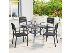 Conjunto De 4 Cadeiras De Jardim Empilháveis Para Uso Externo, Com Apoios De Braço, Encosto E Assento, Estrutura Metálica, 52x51x90 Cm, Pretas.