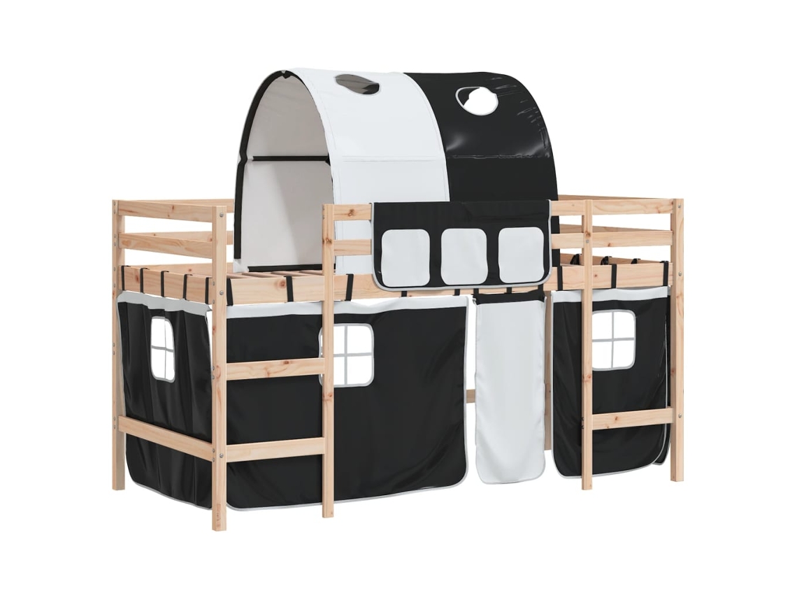 Cama alta niños VIDAXL con torre madera pino blanco negro (80x200cm)
