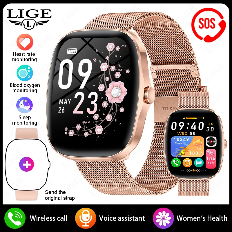 Reloj Inteligente (rosa, Correa De Malla), Pantalla Táctil Hd De 1,53 Pulgadas, Para Deportes Y Fitness.