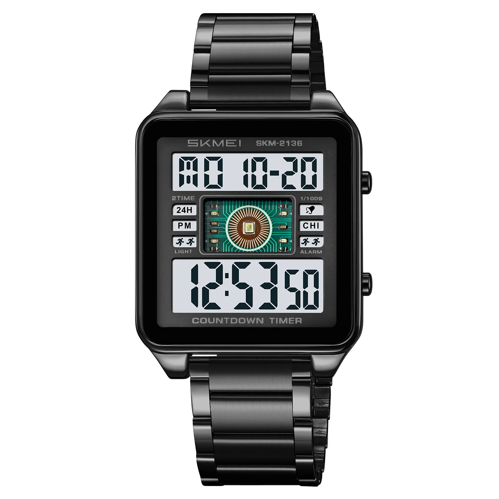 Reloj Digital Para Hombre (blanco Y Negro), Temporizador De Cuenta Regresiva De Acero Inoxidable, Reloj De Movimiento Electrónico De Moda.