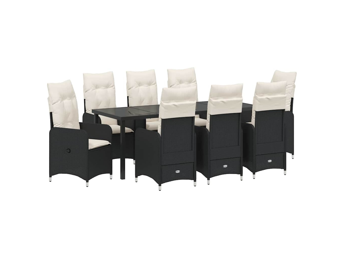 Maison Exclusive - Conjunto De Comedor De Jardín 9 Pcs Negro Ratán Sintético