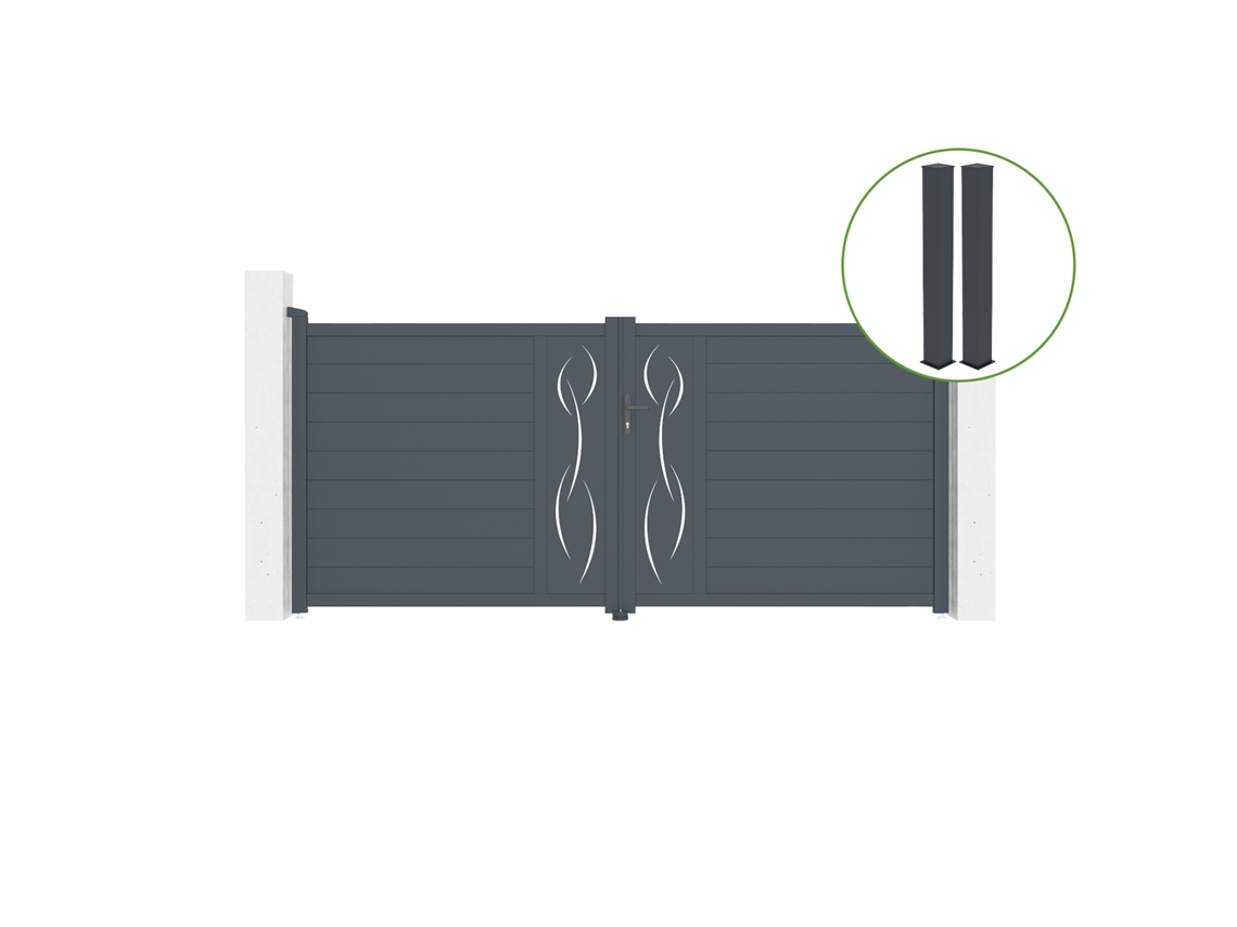 Puerta abatible 3,5m LIFE Al.160cm aluminio gris 2 postes 20x20cm Al.190cm CASANOOV