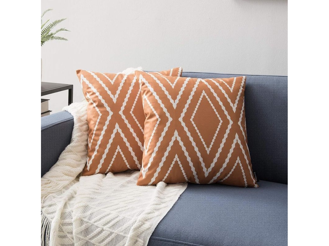 Juego De 2 Fundas De Almohada Naranjas De 45 X 45 Cm (18 X 18 Pulgadas) Con Diseño Bohemio Azteca, De Poliéster, Decorativas Para Sofá Cama.