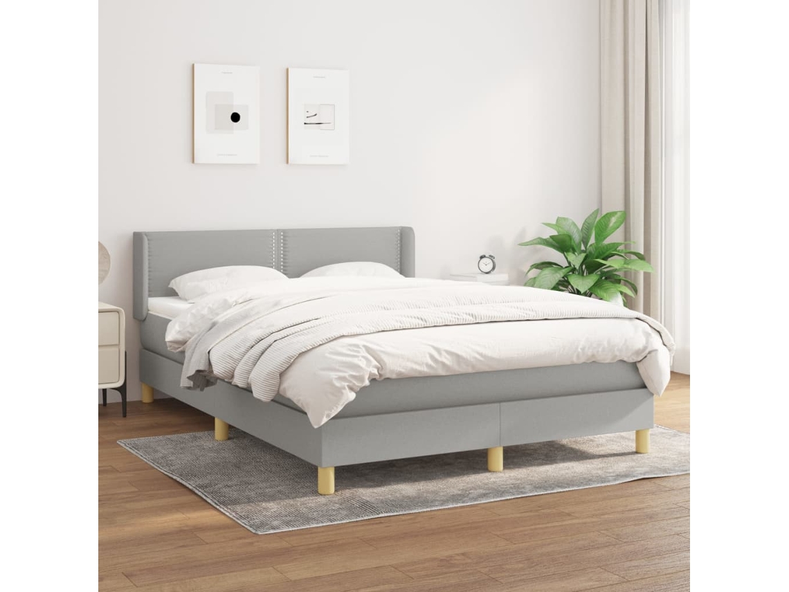 Cama Box Spring Con Colchón Tela Gris Claro 140x200 Cm